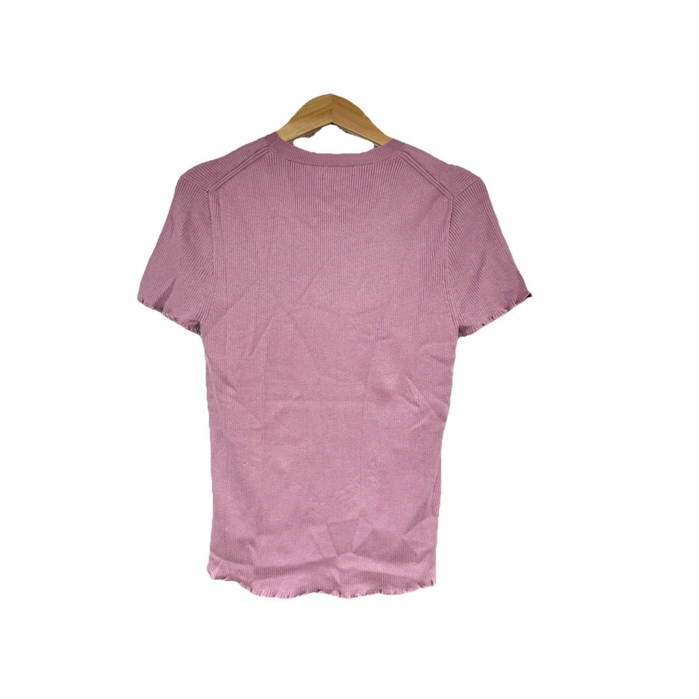 J Crew Ruffle Trim Mauve Sweater Pullover Ribbed TENCEL Lyocell Blend Womens L - Picture 5 of 7